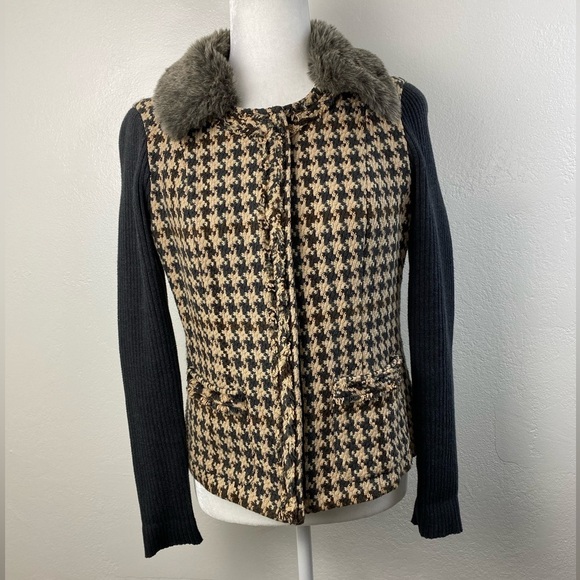 CABI Houndstooth Zip Tweed Sweater Career Academia Cardigan Blazer Jacket size 4 - Picture 1 of 15